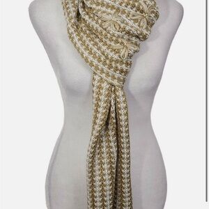 Coldwater Creek Beige Knit Scarf with flower embellishment and faux pearls.